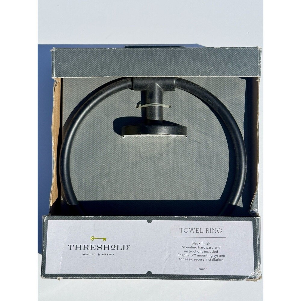 Clean Towel Ring Black - Threshold™: Zinc & Stainless Steel Hand Towel Rack
